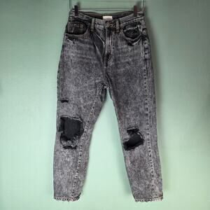 Gilded Intent Womens 90s Straight Jeans High Waisted Cotton Black Wash Destroyed